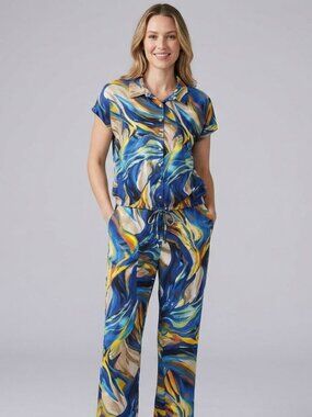 Pure Essence Womens Abstract Pant Top Set Sz M Rayon Summer Tropical Boho Bold
